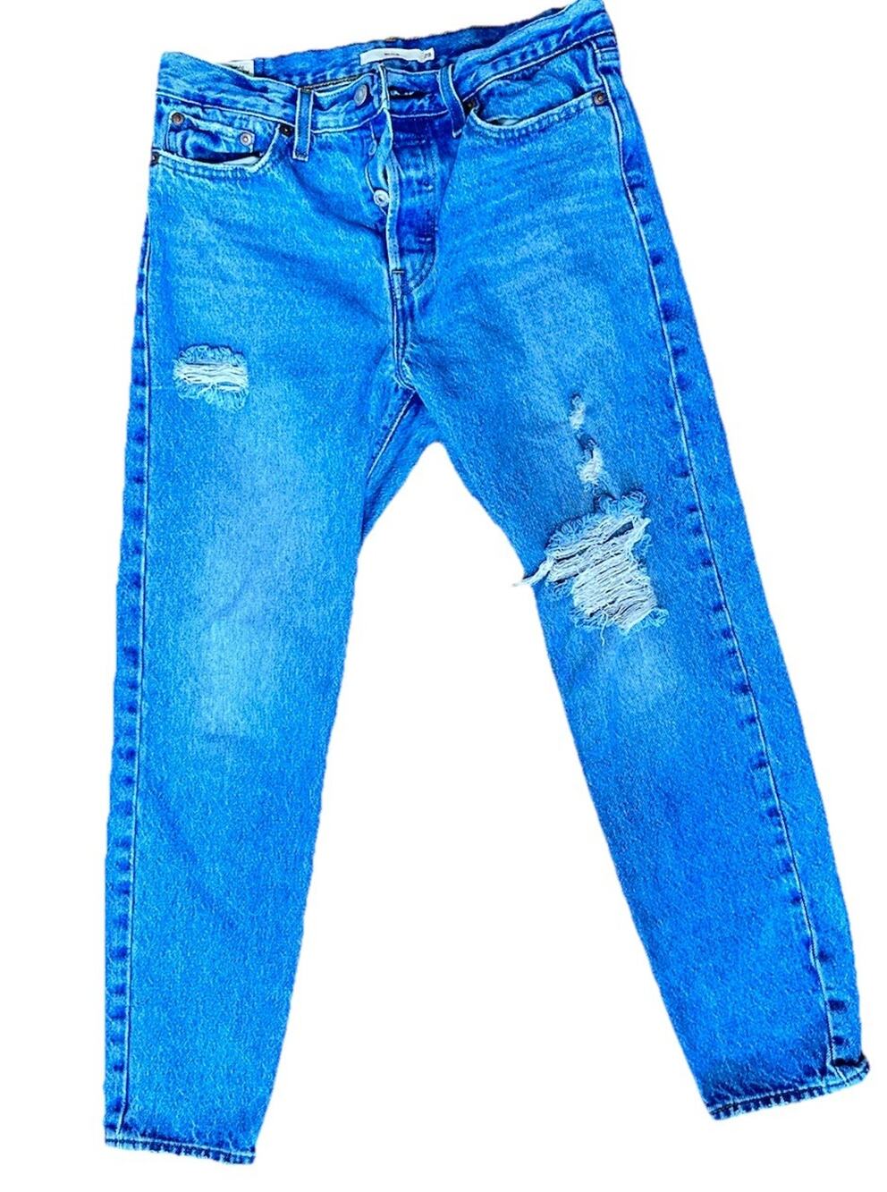 Levi's Wedgie Women's Blue Distressed High Rise Straight Leg Denim Jeans Size 29